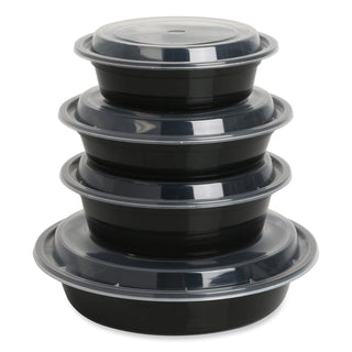 GEN Food Container, 48 oz, 8.85 x 8.85 x 2.24, Black/Clear, Plastic, 150/Carton (GENTORND48)