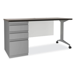 Alera® Modern Teacher Series Pedestal Desk, Left-Side Pedestal: Box/Box/File, 60" x 24" x 28.75", Charcoal Woodgrain/Gray (ALEMSD6024CH)