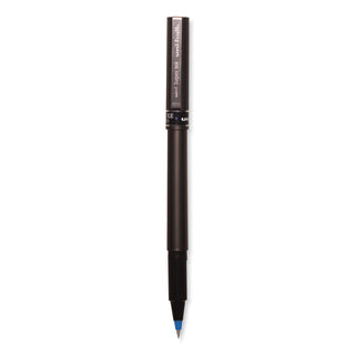 uniball® Deluxe Stick Roller Ball Pen, Micro 0.5mm, Blue Ink, Metallic Gray Barrel, Dozen (UBC60027)