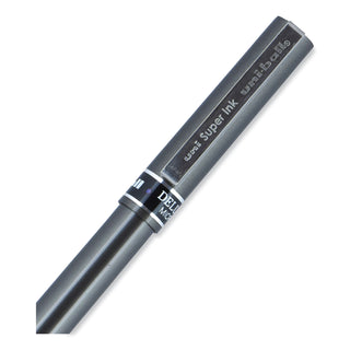 uniball® Deluxe Stick Roller Ball Pen, Micro 0.5mm, Blue Ink, Metallic Gray Barrel, Dozen (UBC60027)