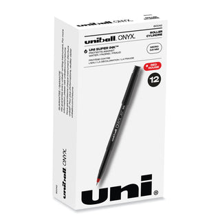 uniball® ONYX Stick Roller Ball Pen, Micro 0.5mm, Red Ink, Black Matte Barrel, Dozen (UBC60042)