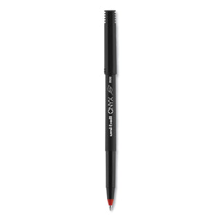 uniball® ONYX Stick Roller Ball Pen, Micro 0.5mm, Red Ink, Black Matte Barrel, Dozen (UBC60042)