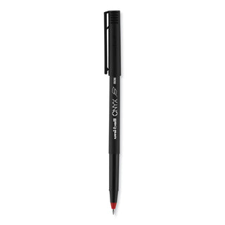 uniball® ONYX Stick Roller Ball Pen, Micro 0.5mm, Red Ink, Black Matte Barrel, Dozen (UBC60042)