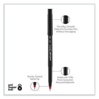 uniball® ONYX Stick Roller Ball Pen, Micro 0.5mm, Red Ink, Black Matte Barrel, Dozen (UBC60042)