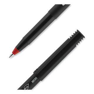 uniball® ONYX Stick Roller Ball Pen, Micro 0.5mm, Red Ink, Black Matte Barrel, Dozen (UBC60042)