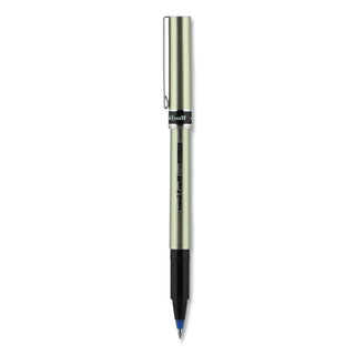 uniball® Deluxe Stick Roller Ball Pen, Fine 0.7mm, Blue Ink, Champagne Barrel, Dozen (UBC60053)