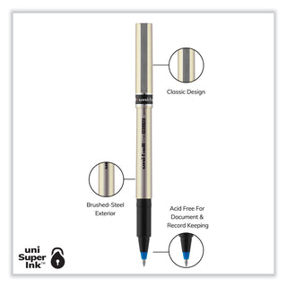 uniball® Deluxe Stick Roller Ball Pen, Fine 0.7mm, Blue Ink, Champagne Barrel, Dozen (UBC60053)