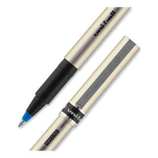uniball® Deluxe Stick Roller Ball Pen, Fine 0.7mm, Blue Ink, Champagne Barrel, Dozen (UBC60053)