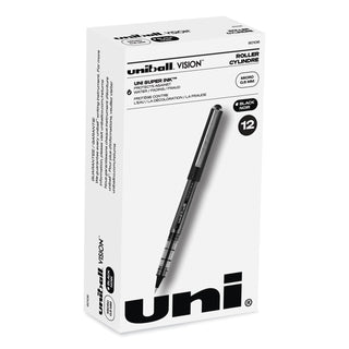 uniball® VISION Stick Roller Ball Pen, Micro 0.5mm, Black Ink, Black/Gray Barrel, Dozen (UBC60106)