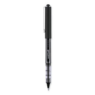 uniball® VISION Stick Roller Ball Pen, Micro 0.5mm, Black Ink, Black/Gray Barrel, Dozen (UBC60106)