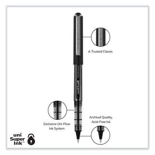 uniball® VISION Stick Roller Ball Pen, Micro 0.5mm, Black Ink, Black/Gray Barrel, Dozen (UBC60106)