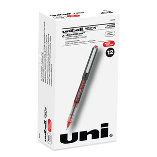 uniball® VISION Stick Roller Ball Pen, Micro 0.5mm, Red Ink, Gray/Red Barrel, Dozen (UBC60117)