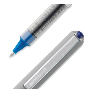 uniball® VISION Stick Roller Ball Pen, Fine 0.7mm, Blue Ink, Blue/Gray Barrel, Dozen (UBC60134)