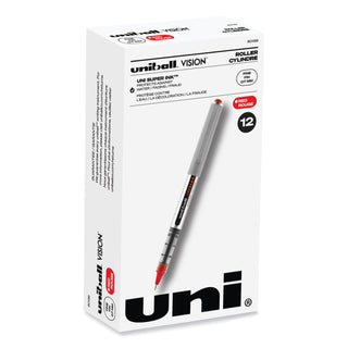 uniball® VISION Stick Roller Ball Pen, Fine 0.7mm, Red Ink, Gray/Red Barrel, Dozen (UBC60139)