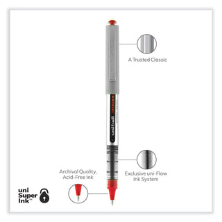 uniball® VISION Stick Roller Ball Pen, Fine 0.7mm, Red Ink, Gray/Red Barrel, Dozen (UBC60139)