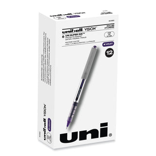 uniball® VISION Stick Roller Ball Pen, Fine 0.7mm, Majestic Purple Ink, Gray Barrel, Dozen (UBC60382)