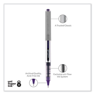uniball® VISION Stick Roller Ball Pen, Fine 0.7mm, Majestic Purple Ink, Gray Barrel, Dozen (UBC60382)