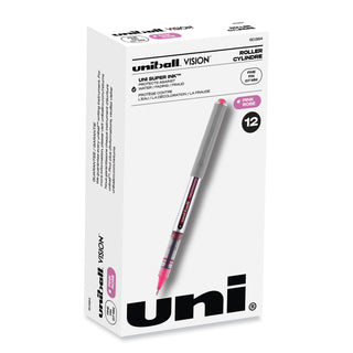 uniball® VISION Stick Roller Ball Pen, Fine 0.7mm, Passion Pink Ink, Gray Barrel, Dozen (UBC60384)