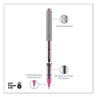 uniball® VISION Stick Roller Ball Pen, Fine 0.7mm, Passion Pink Ink, Gray Barrel, Dozen (UBC60384)