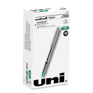uniball® VISION Stick Roller Ball Pen, Fine 0.7mm, Evergreen Ink, Gray Barrel, Dozen (UBC60386)