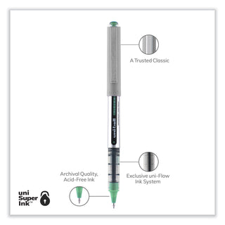 uniball® VISION Stick Roller Ball Pen, Fine 0.7mm, Evergreen Ink, Gray Barrel, Dozen (UBC60386)