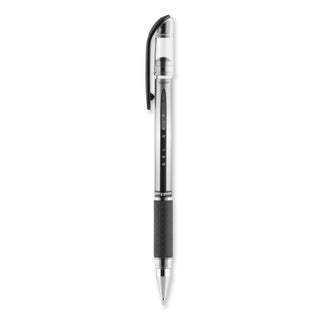 uniball® Signo GRIP Stick Gel Pen, 0.7mm, Black Ink, Silver/Black Barrel, Dozen (UBC65450)