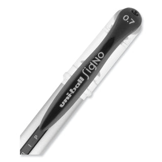 uniball® Signo GRIP Stick Gel Pen, 0.7mm, Black Ink, Silver/Black Barrel, Dozen (UBC65450)
