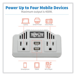 Tripp Lite PowerVerter Ultra-Compact Car Inverter, 400W, 2 AC/2 USB, 3.1A (TRPPV400USB)