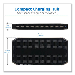 Tripp Lite Desktop Charging Station with Adjustable , 10 Devices, 9.4w x 4.7d x 1h, Black (TRPU280010ST)