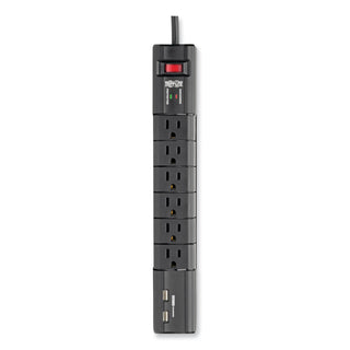 Tripp Lite Protect It! Surge Protector, 6 Outlets/2 USB, 8 ft. Cord, 1080 Joules, Black (TRPTLP608RUSBB)