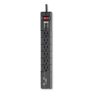 Tripp Lite Protect It! Surge Protector, 6 Outlets/2 USB, 8 ft. Cord, 1080 Joules, Black (TRPTLP608RUSBB)