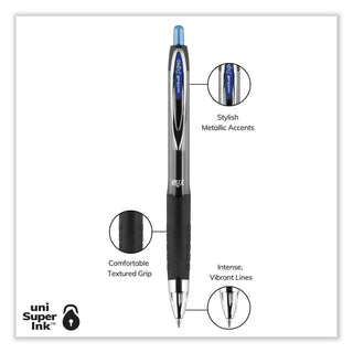 uniball® Signo 207 Retractable Gel Pen, 0.7mm, Blue Ink, Smoke/Black/Blue Barrel, Dozen (UBC33951)
