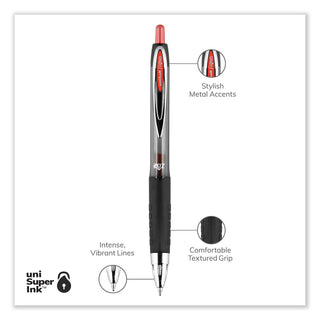 uniball® Signo 207 Retractable Gel Pen, 0.7mm, Red Ink, Smoke/Black/Red, Dozen (UBC33952)