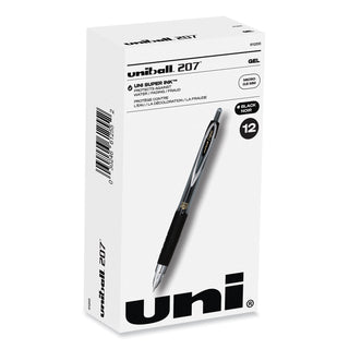 uniball® Signo 207 Retractable Gel Pen, Micro 0.5mm, Black Ink, Smoke/Black Barrel, Dozen (UBC61255)