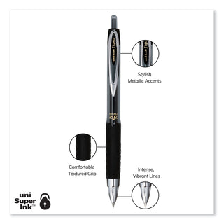 uniball® Signo 207 Retractable Gel Pen, Micro 0.5mm, Black Ink, Smoke/Black Barrel, Dozen (UBC61255)