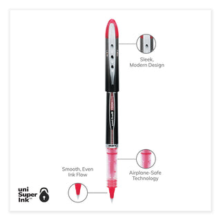 uniball® VISION ELITE Stick Roller Ball Pen, Super-Fine 0.5mm, Red Ink, Black/Red Barrel (UBC69022)
