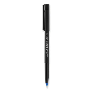 uniball® ONYX Stick Roller Ball Pen, Fine 0.7mm, Blue Ink, Black Matte Barrel, 72/Pack (UBC2013568)