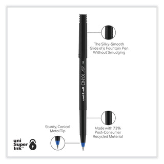 uniball® ONYX Stick Roller Ball Pen, Fine 0.7mm, Blue Ink, Black Matte Barrel, 72/Pack (UBC2013568)