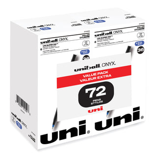 uniball® ONYX Stick Roller Ball Pen, Fine 0.7mm, Blue Ink, Black Matte Barrel, 72/Pack (UBC2013568)