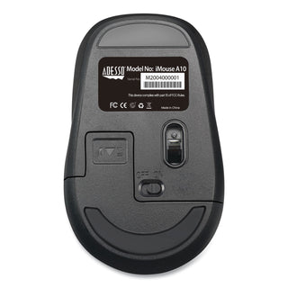 Adesso iMouse A10 Antimicrobial Wireless Mouse, 2.4 GHz Frequency/30 ft Wireless Range, Left/Right Hand Use, Black/Silver (ADEA10)
