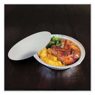 Boardwalk® Round Aluminum To-Go Containers with Lid, 24 oz, 7" Diameter x 1.47"h, Silver 200/Carton (BWKROUND7COMBO)