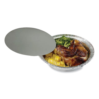 Boardwalk® Round Aluminum To-Go Containers with Lid, 24 oz, 7" Diameter x 1.47"h, Silver 200/Carton (BWKROUND7COMBO)