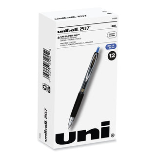 uniball® Signo 207 Retractable Gel Pen, Micro 0.5mm, Blue Ink, Smoke/Black/Blue Barrel, Dozen (UBC61256)