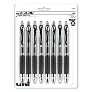 uniball® Signo 207 Gel Pen, Retractable, Medium 0.7 mm, Black Ink, Translucent Black Barrel, 8/Pack (UBC1756584)