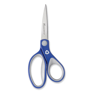Westcott® KleenEarth Soft Handle Scissors, Pointed Tip, 7" Long, 2.25" Cut Length, Blue/Gray Straight Handle (ACM15553)