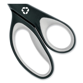 Westcott® KleenEarth Soft Handle Scissors, 8" Long, 3.25" Cut Length, Black/Gray Straight Handle (ACM15588)