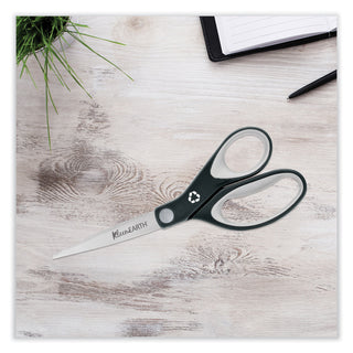 Westcott® KleenEarth Soft Handle Scissors, 8" Long, 3.25" Cut Length, Black/Gray Straight Handle (ACM15588)