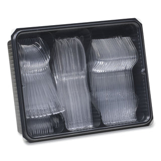 Dixie® Cutlery Keeper Tray with Clear Plastic Utensils: 60 Forks, 60 Knives, 60 Spoons (DXECH0180DX)