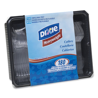 Dixie® Cutlery Keeper Tray with Clear Plastic Utensils: 60 Forks, 60 Knives, 60 Spoons (DXECH0180DX)