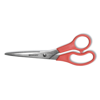 Westcott® Value Line Stainless Steel Shears, 8" Long, 3.5" Cut Length, Red Straight Handle (ACM40618)